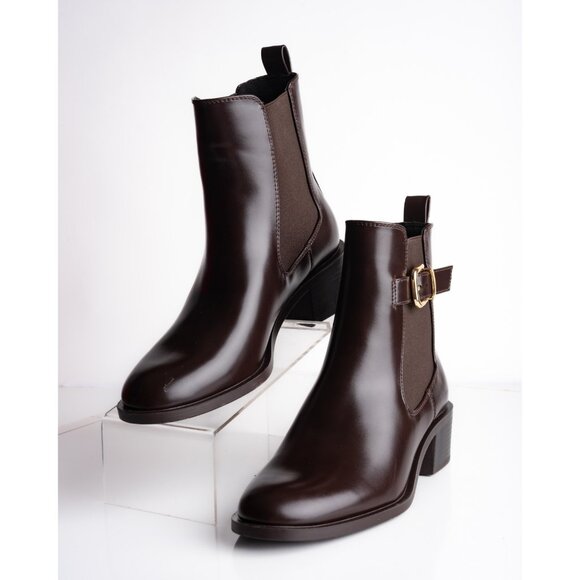 Zara Womens Buckled Chelsea Ankle Boots Chocolate Brown US 8 EU 39 New 2150/510 - Picture 2 of 10